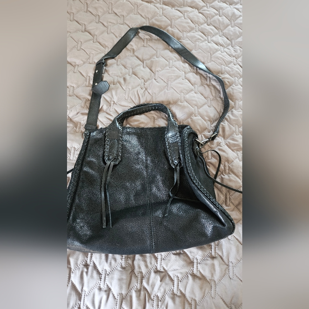 Large Lucky Brans Black Leather Handbag/satchel